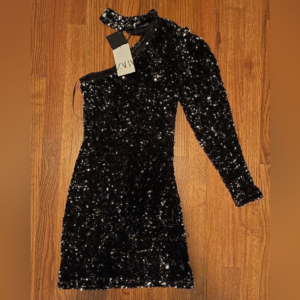 Zara Asymmetrical Sequin Mini Dress Size Small - Picture 9 of 12
